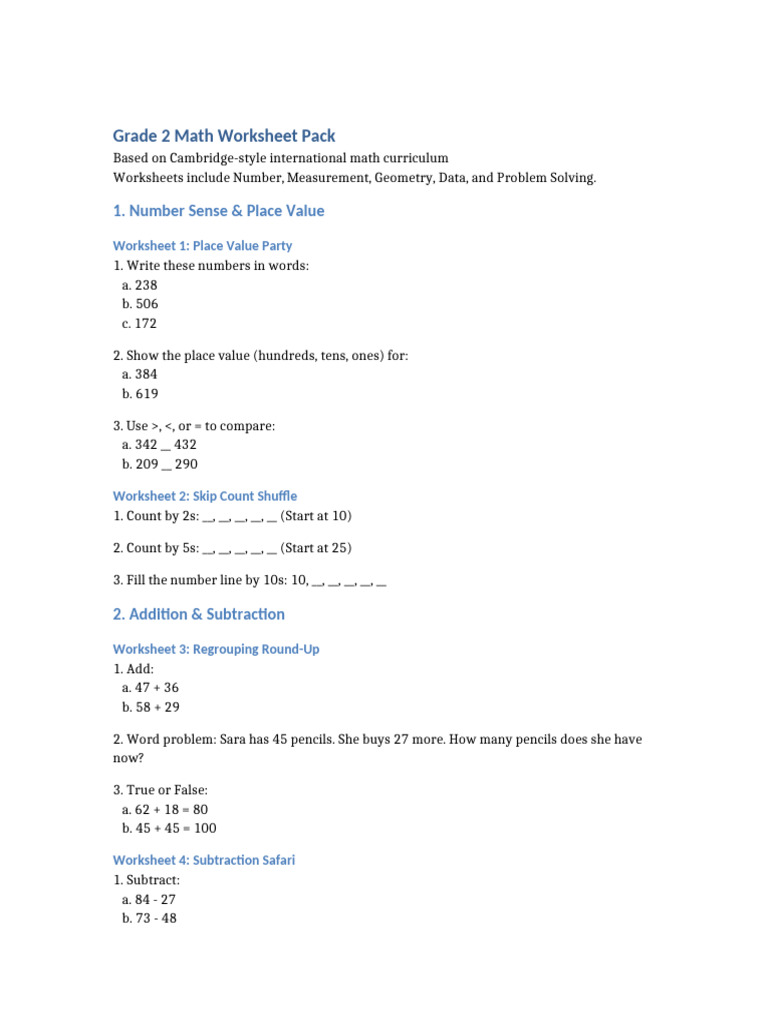 Grade 2 Cambridge Math Worksheets | PDF