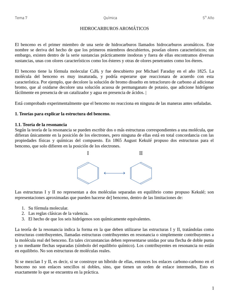 Tema 7 Hidrocarburos Aromàticos Quimica 5to | PDF | Benceno | Aromaterapia
