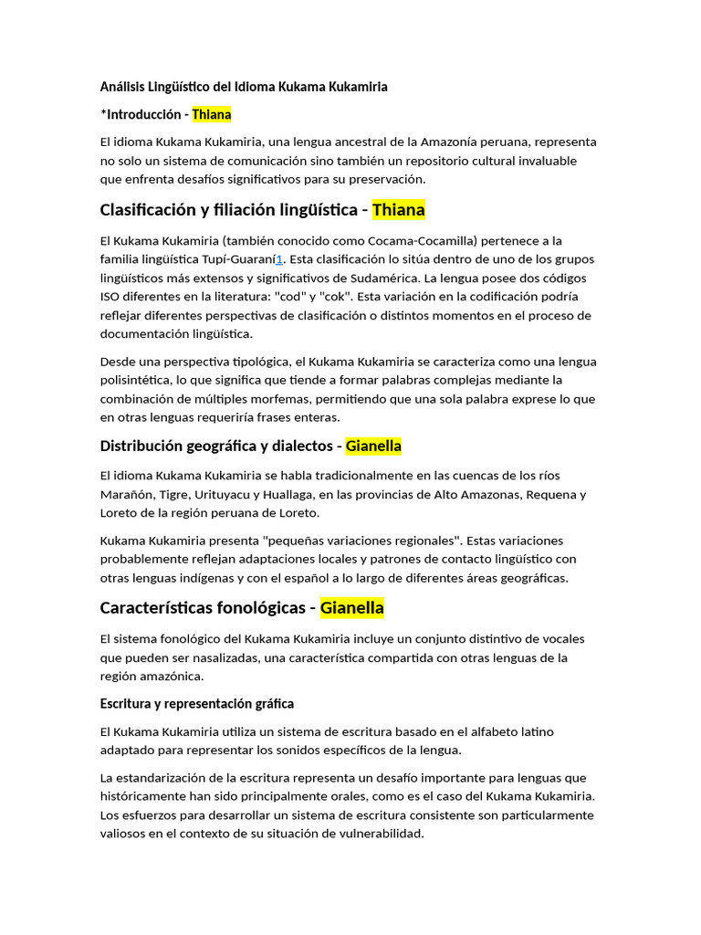 Análisis del idioma Kukama Kukamiria | PDF | Lingüística | Escritura