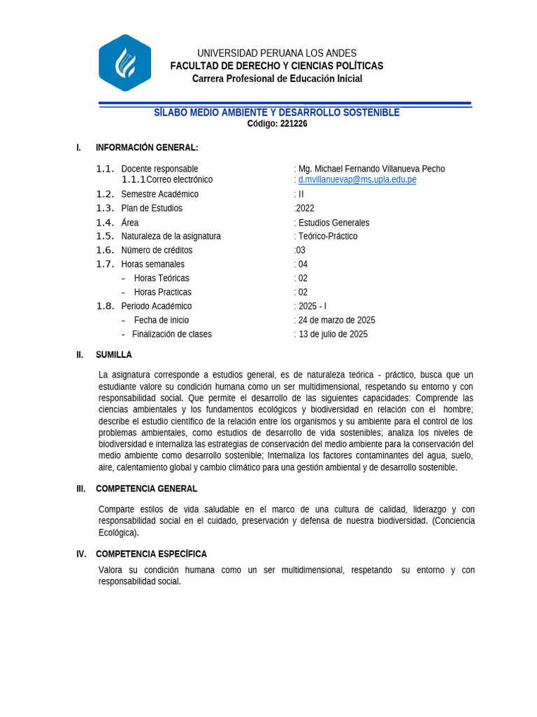 Sílabo de Medio Ambiente y Desarrollo Sostenible | PDF ...