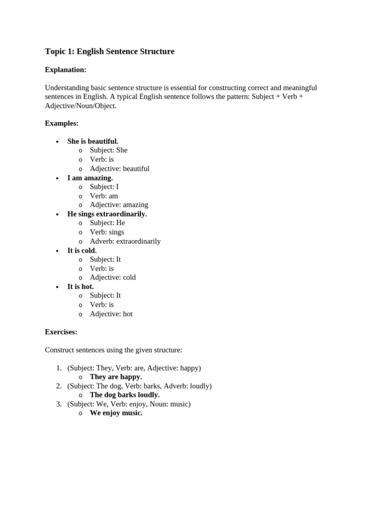 English Sentence Structure and Antonyms | PDF | Subject (Grammar ...