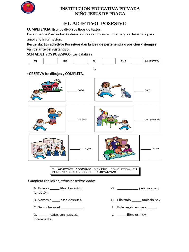 Ficha de Adjetivo Posesivo | PDF