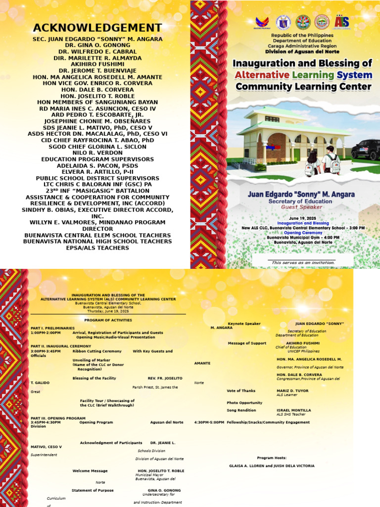 ALS Community Learning Center Inauguration | PDF | Philippines