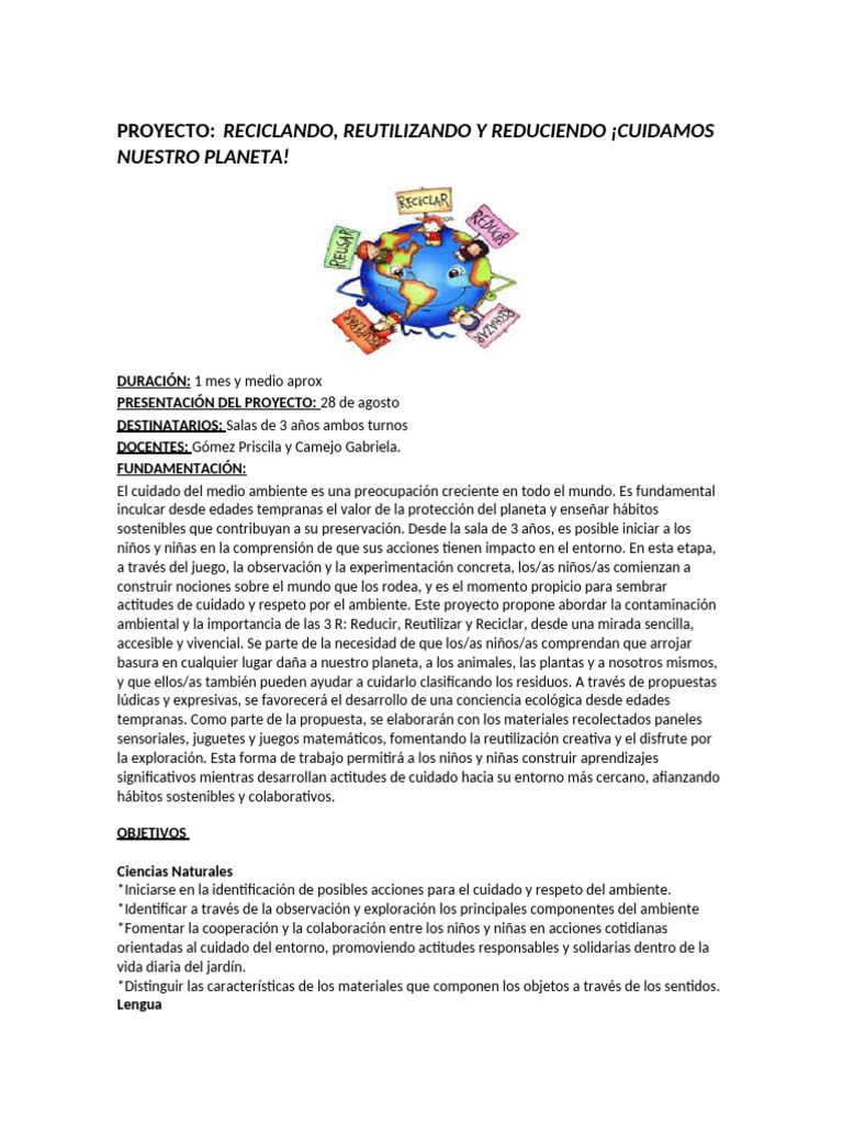Proyecto de Educación Ambiental Infantil | PDF | Residuos | Reciclaje