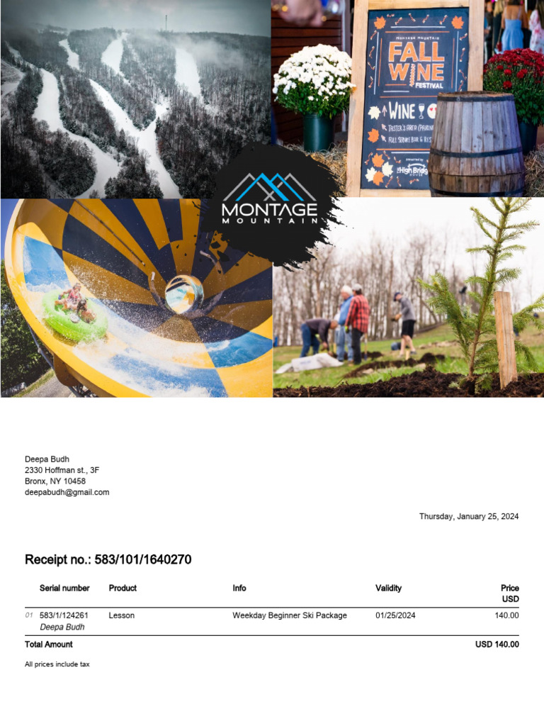 Beginner Ski Package Receipt | PDF