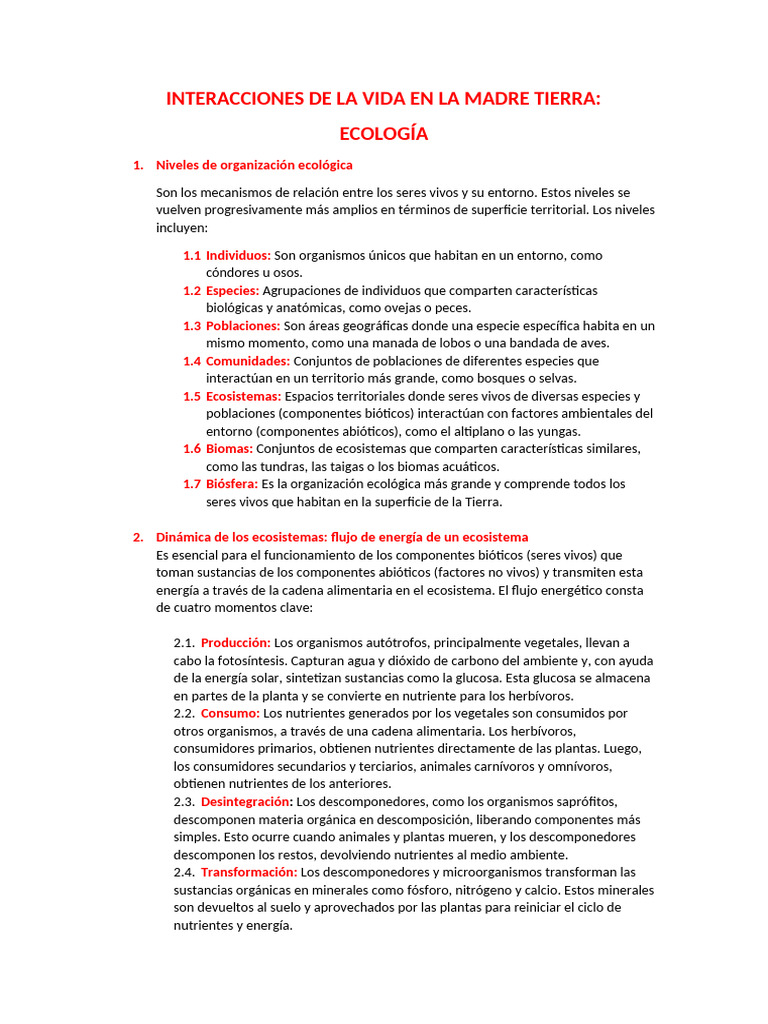 Niveles y Dinámicas de la Ecología | PDF | Ecología | Ecosistema