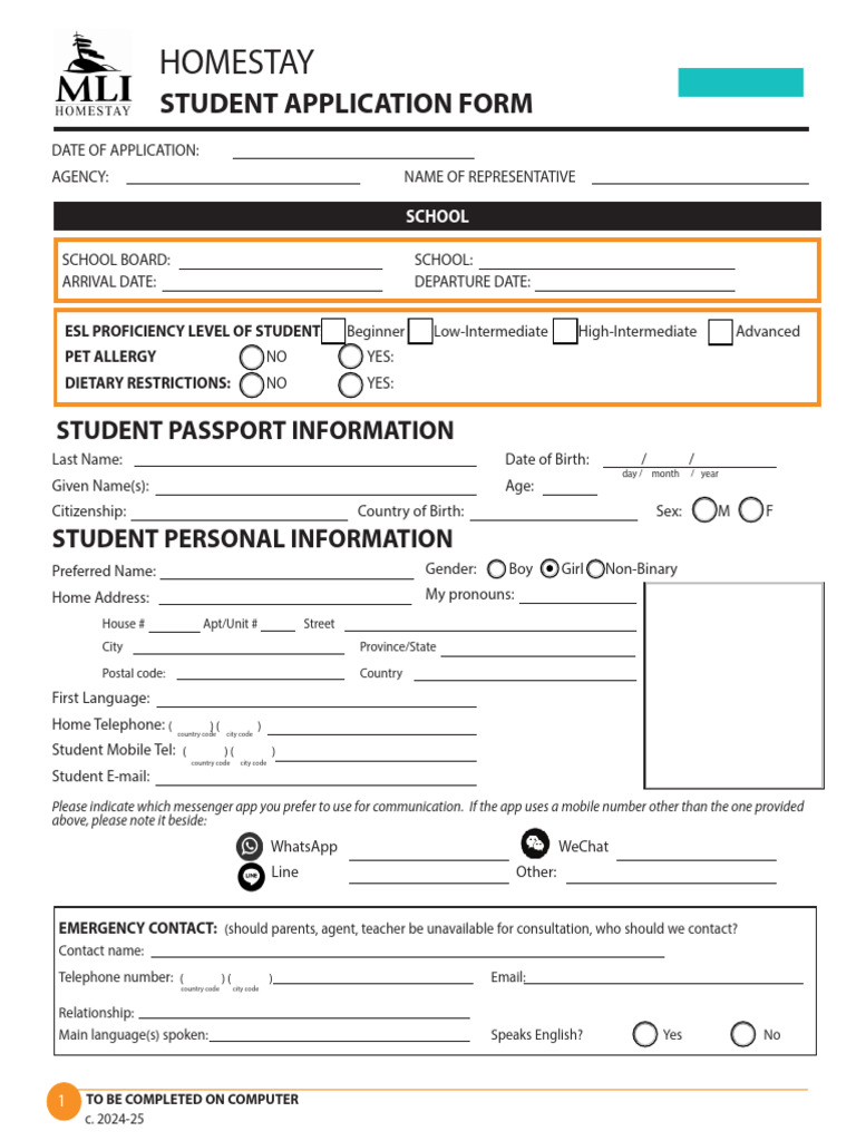 Homestay Student Application Form | PDF | Mental Disorder | Attention ...