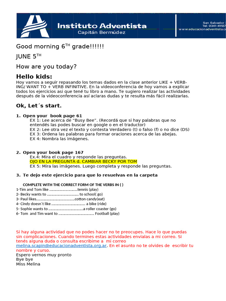 Ejercicios de inglés para 6° grado | PDF
