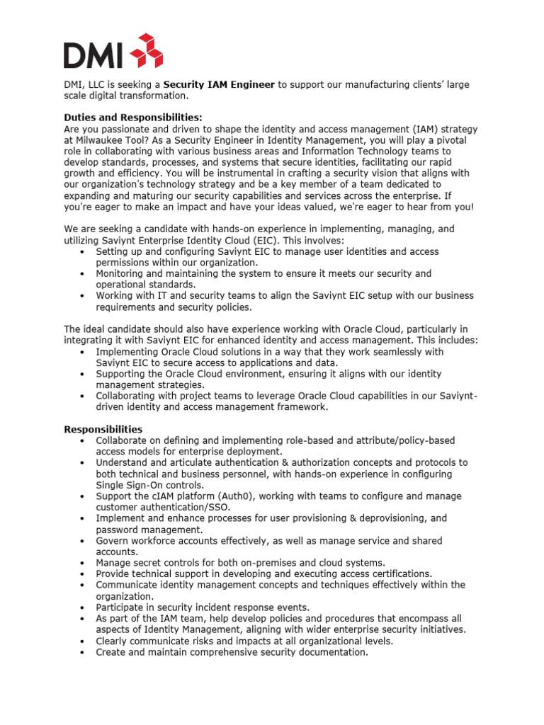 Security IAM Engineer Position at DMI | PDF | Computer Security | Security
