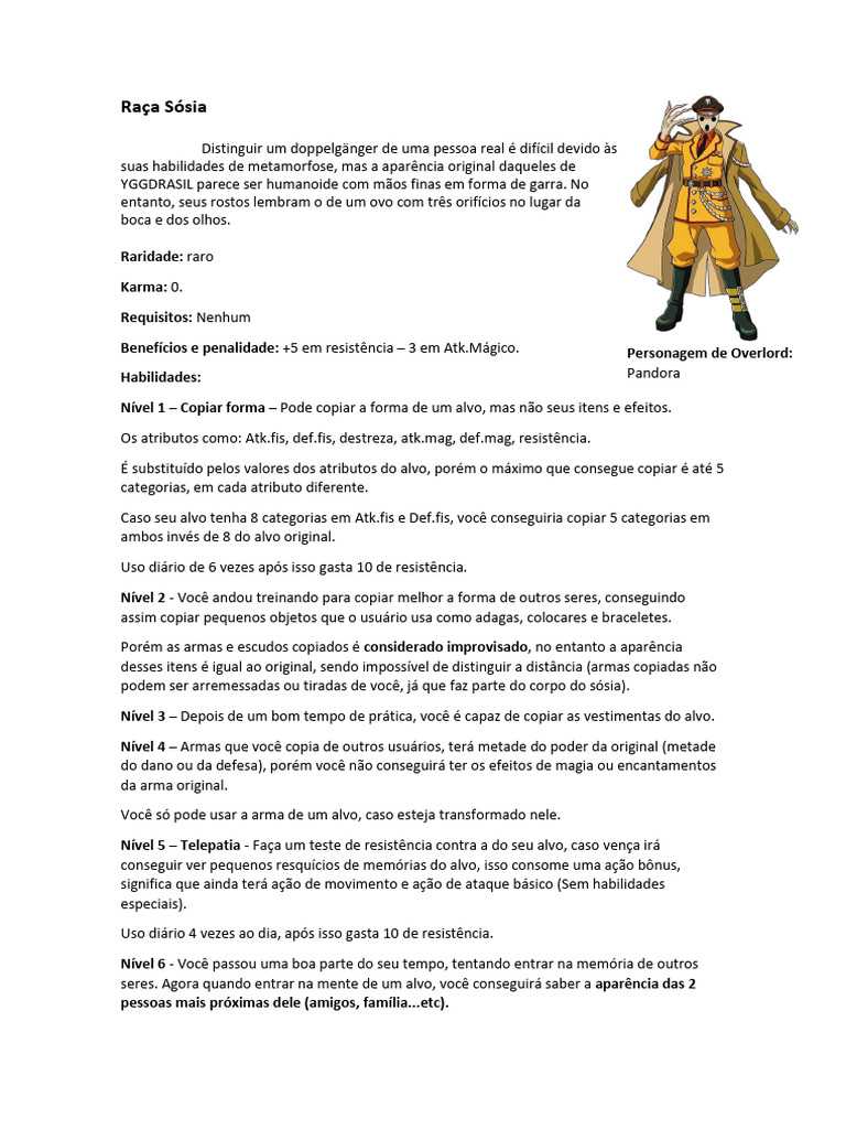 Habilidades do Sósia em YGGDRASIL | PDF