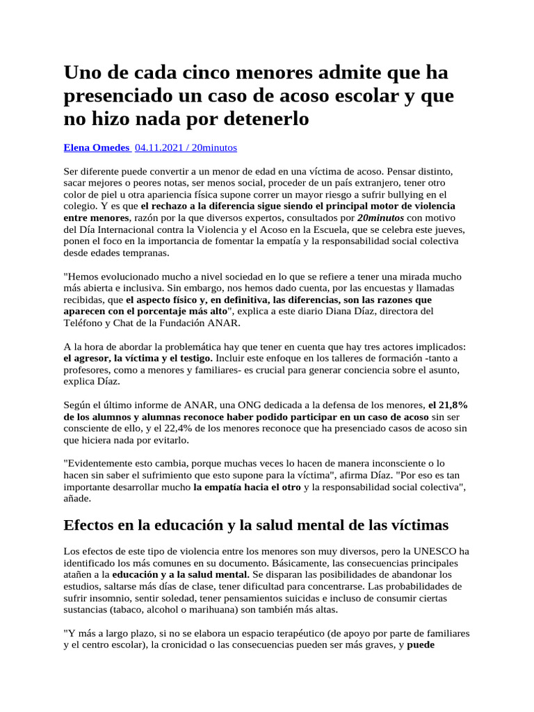 CE Modif Uno de Cada Cinco Menores Admite Que Ha Presenciado Un Caso de ...