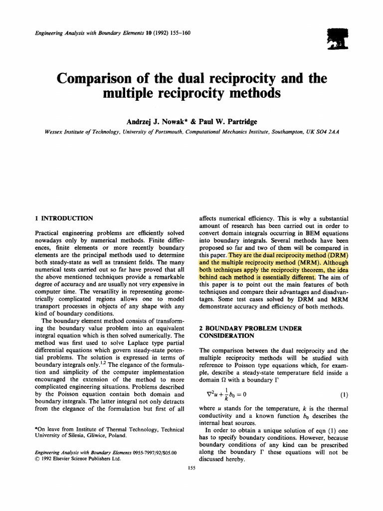 Nowake, Partridge - (1992) - Comparison of The Dual Reciprocity and The ...