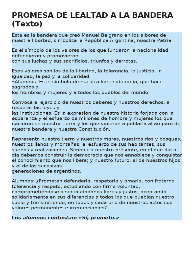 Promesa de Lealtad A La Bandera | PDF