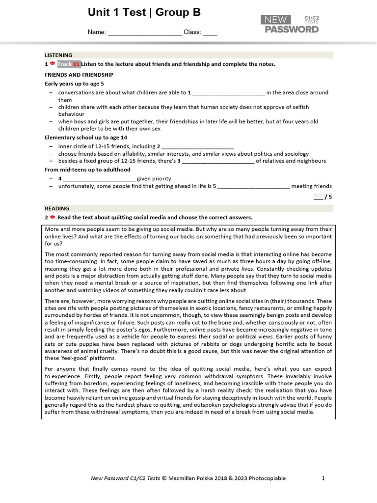 New Password C1 C2 UT 1B | PDF | Psychology