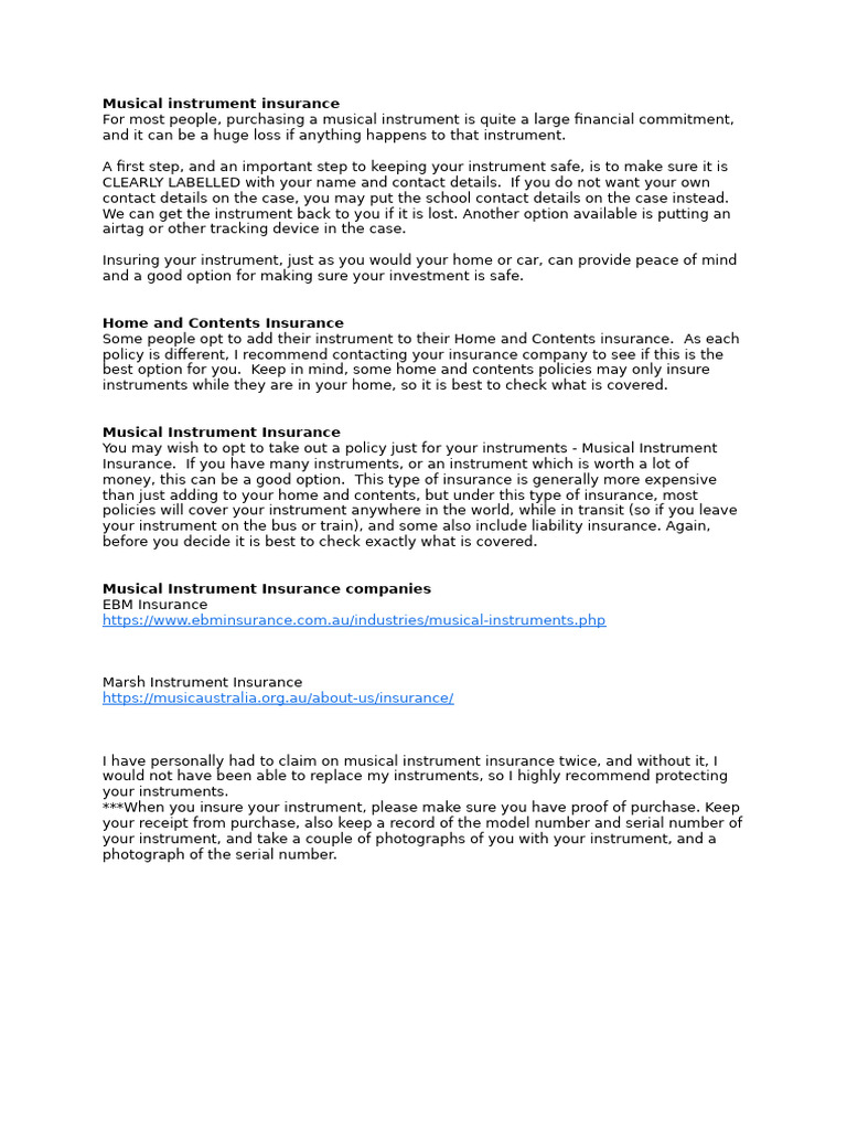 Essential Guide to Musical Instrument Insurance | PDF
