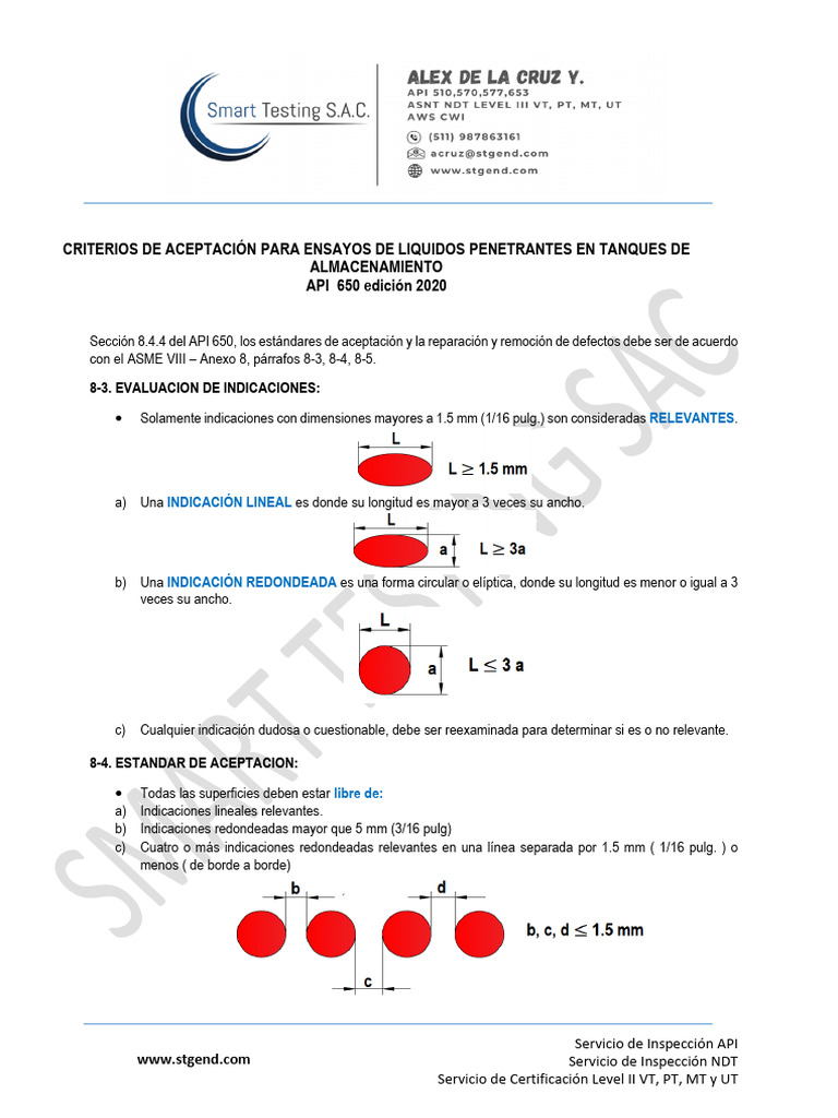 Criterios de Aceptacion de Liquidos Penetrantes API 650 | PDF