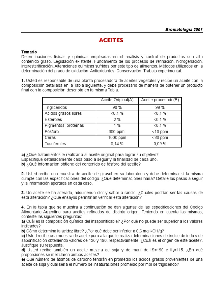 Bromatologia S Aceites | PDF | Aceite vegetal | Aceite de oliva
