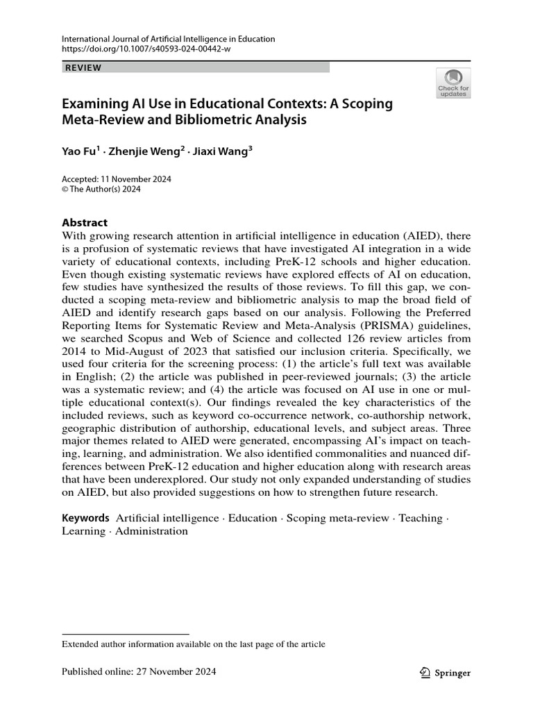 AI in Education: Scoping Meta-Review | PDF | Artificial Intelligence ...