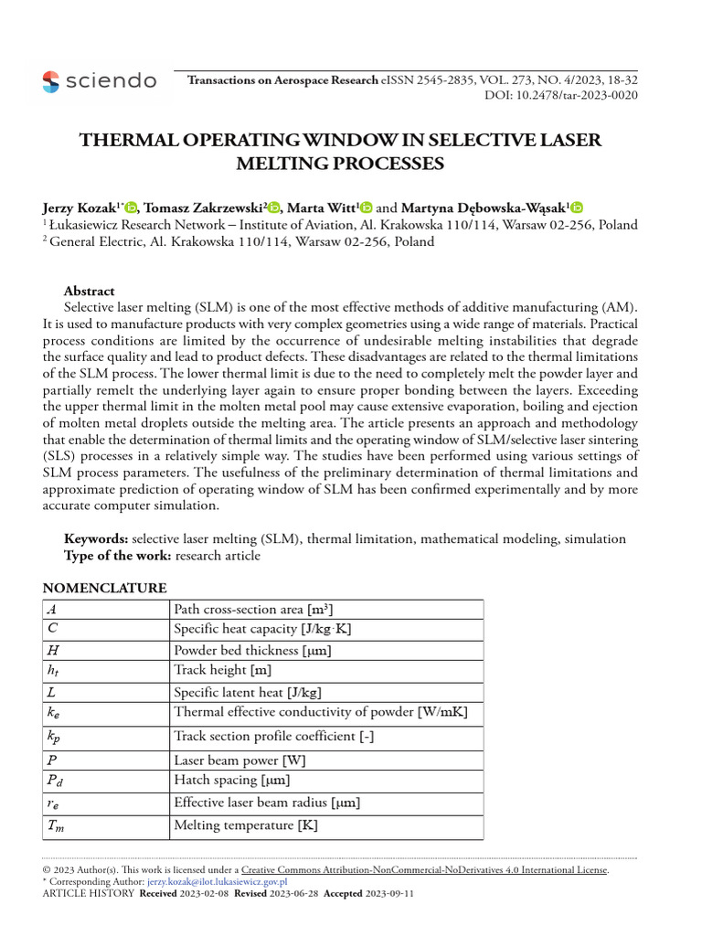 Thermal Operating Window in Selective La | PDF | Melting | Heat Transfer