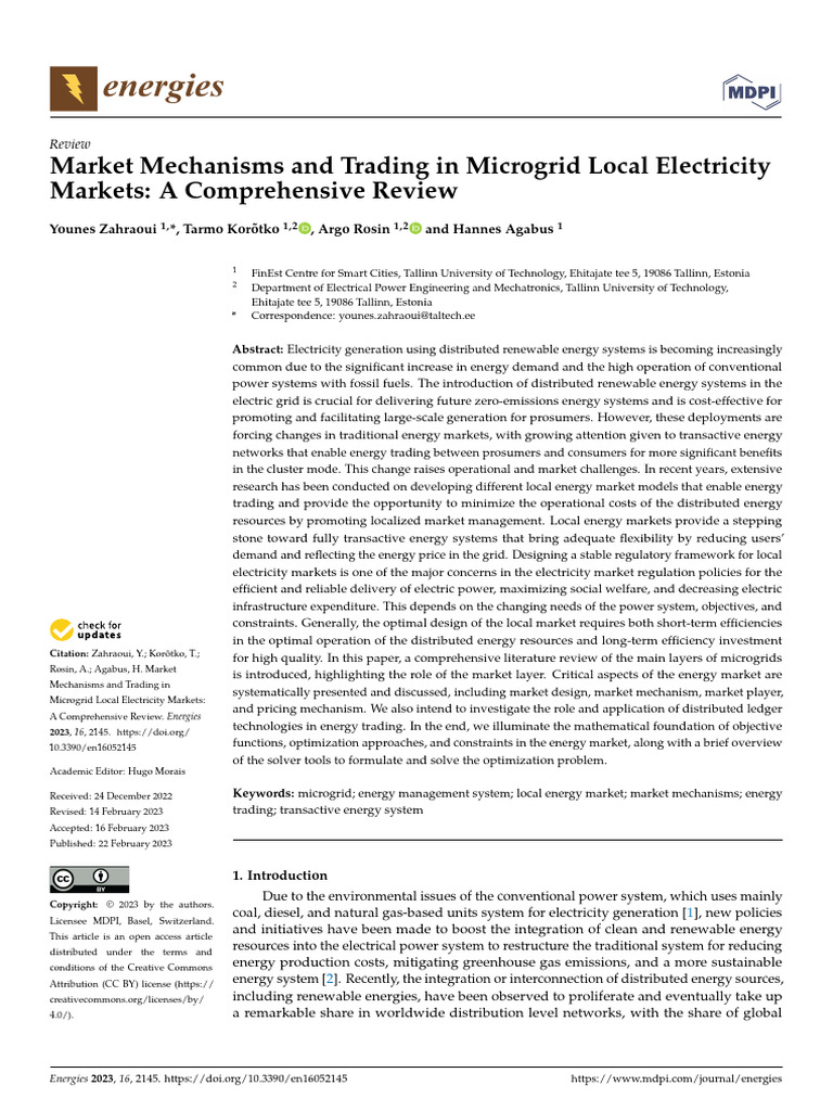 Microgrid Local Electricity Market Review | PDF | Distributed ...