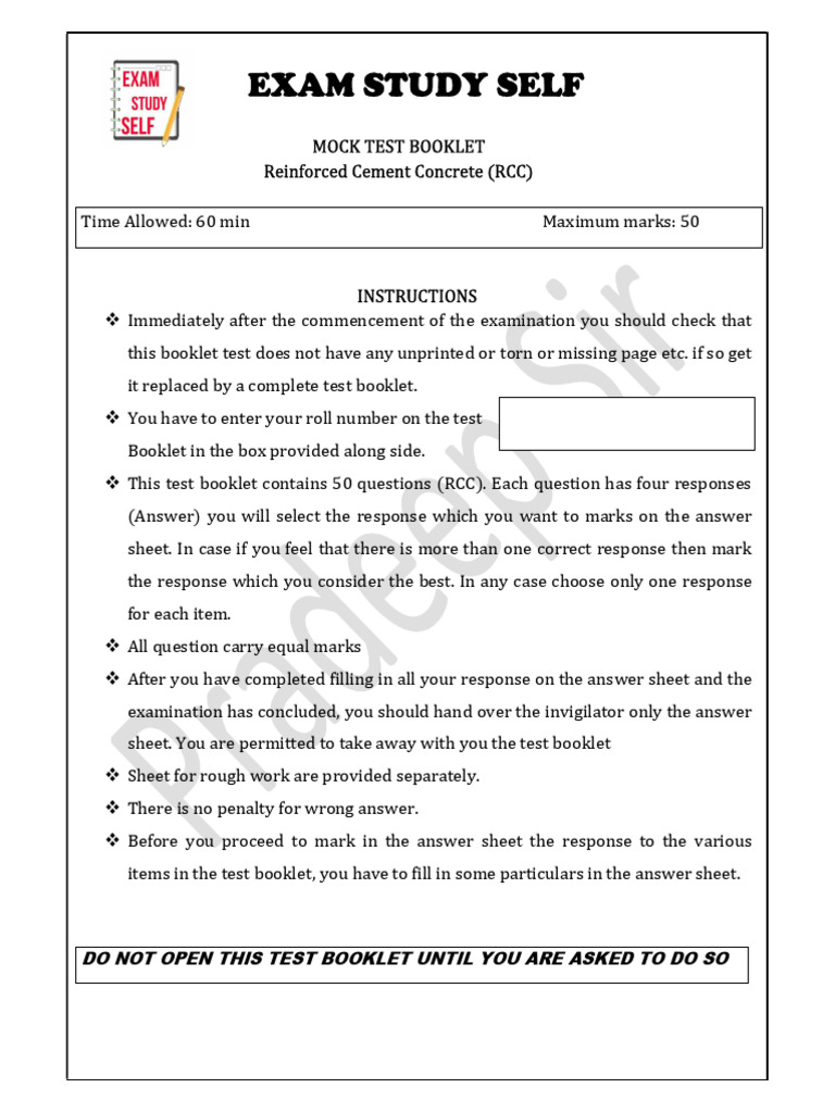 RCC Mock Test Paper Online Evening Batch | PDF | Beam (Structure) | Bending