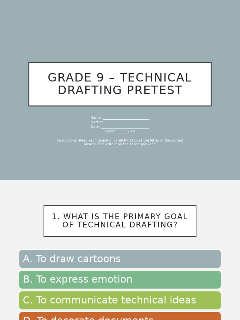 Grade9 TechnicalDrafting Pretest Full PDF Technical Drawing Drawing