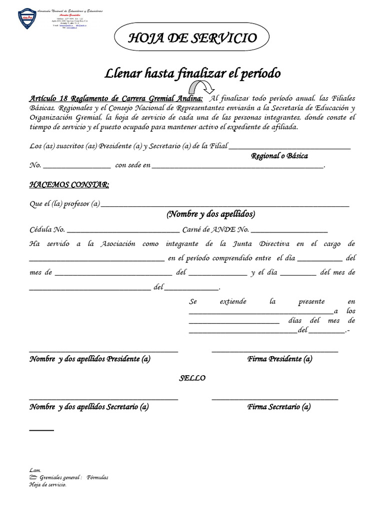 Hoja De Servicio Pdf 
