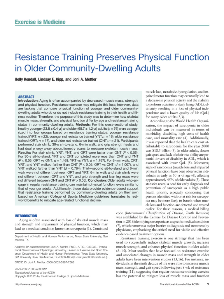 Resistance Training and Physical Function in Older Adults | PDF ...