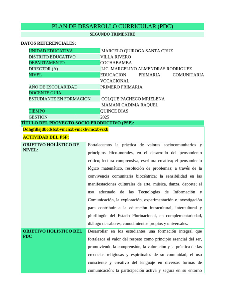 Plan de Desarrollo Curricular 2025 | PDF | Cognición | Aprendizaje
