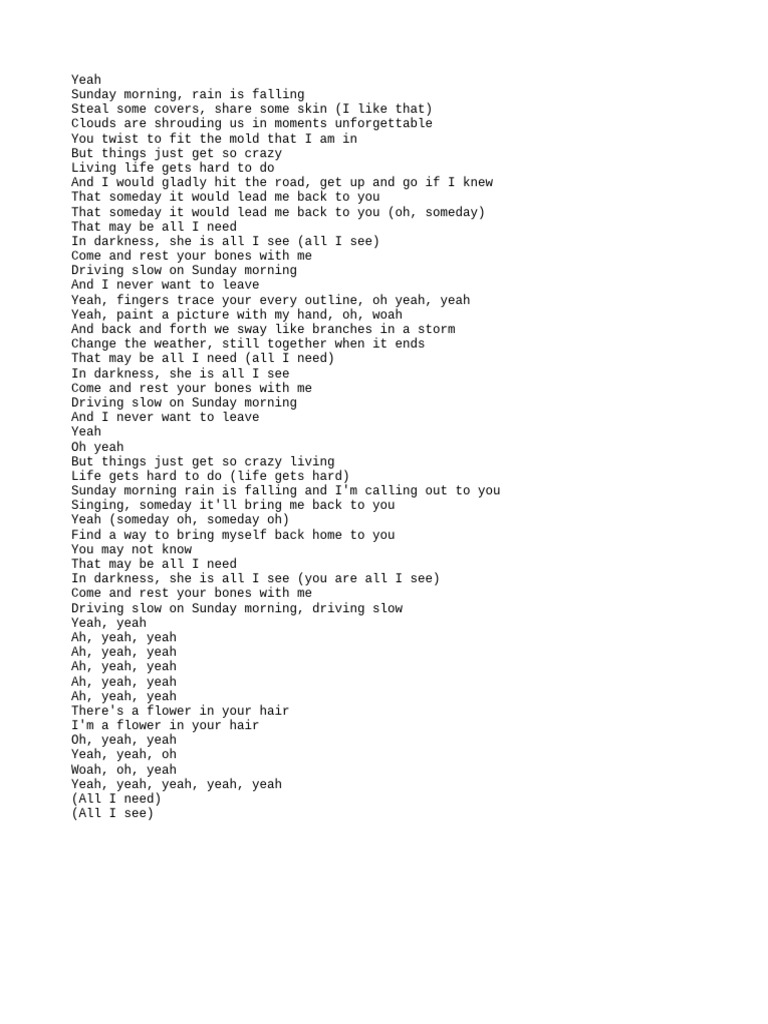 Sunday Morning Love Song Lyrics | PDF