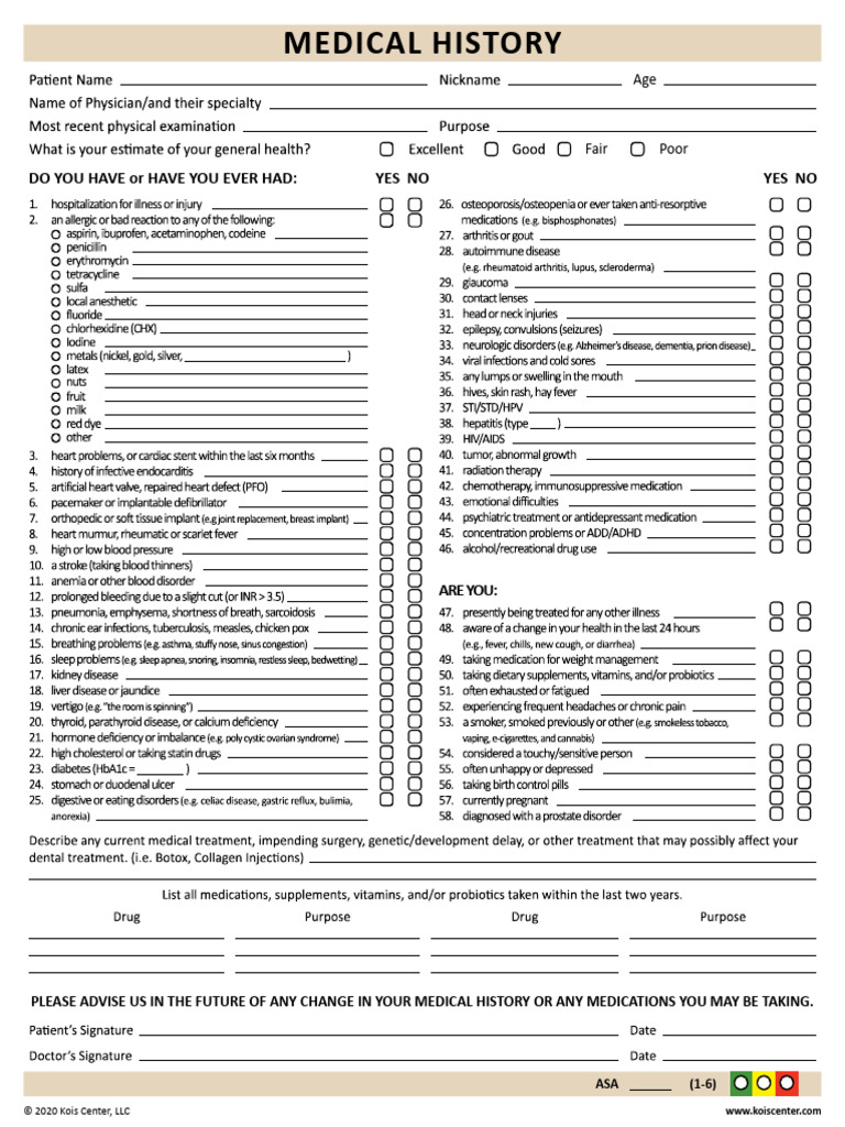 Medical History Questionnaire Form | PDF