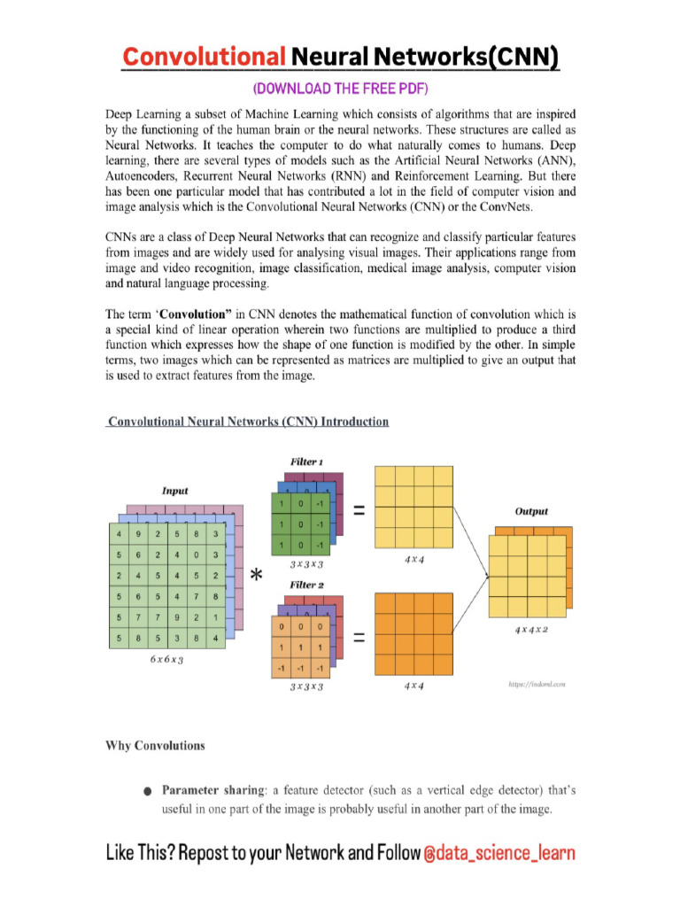 Convolutional Neural Network (CNN) - Cheatsheet | PDF