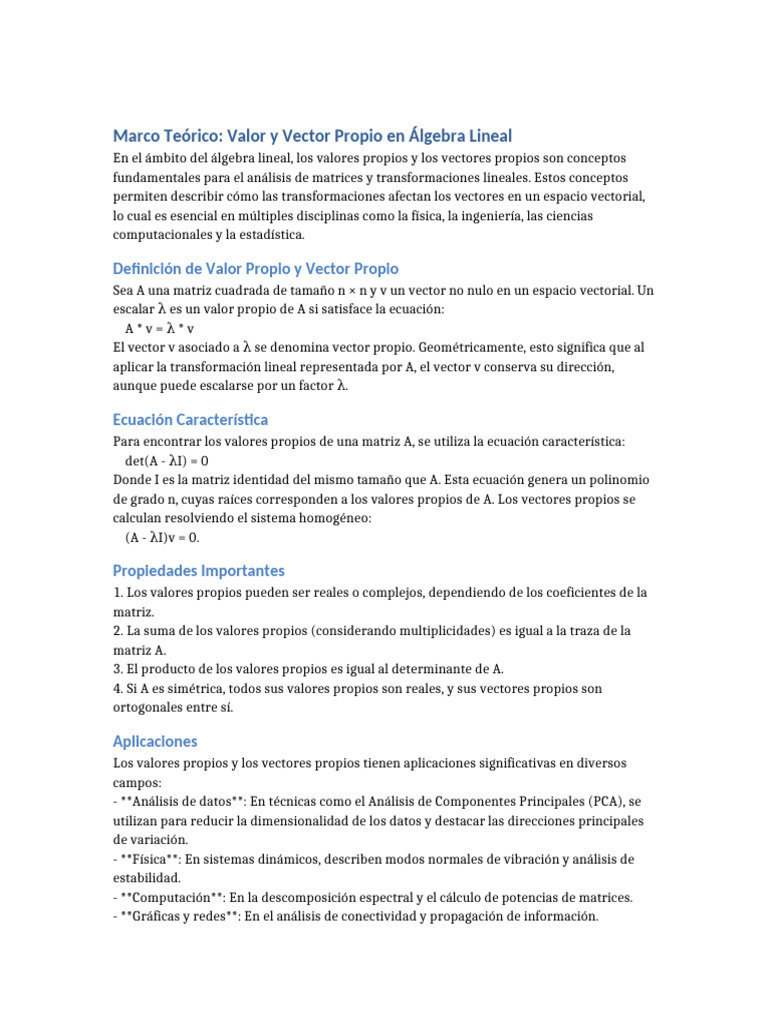 Valores y Vectores Propios en Álgebra Lineal | PDF | Valores propios y ...
