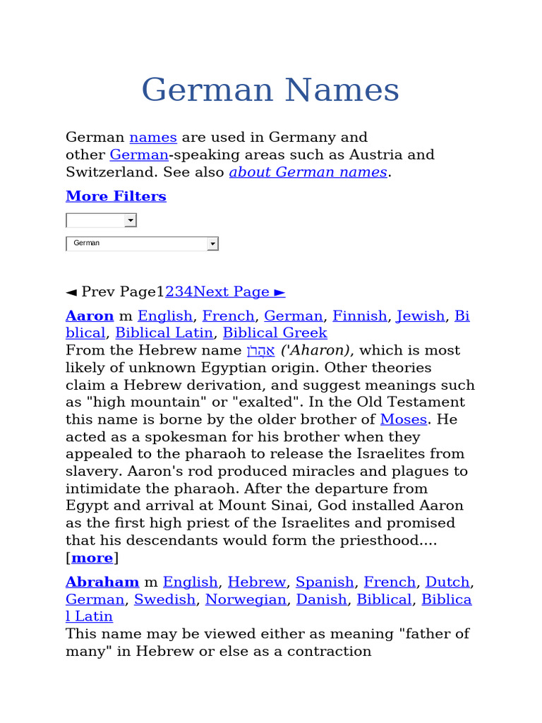 German Names | PDF | Abraham | Esther