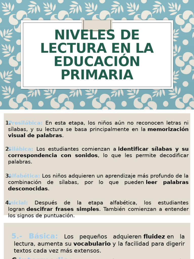 Niveles de Lectura en Primaria | PDF