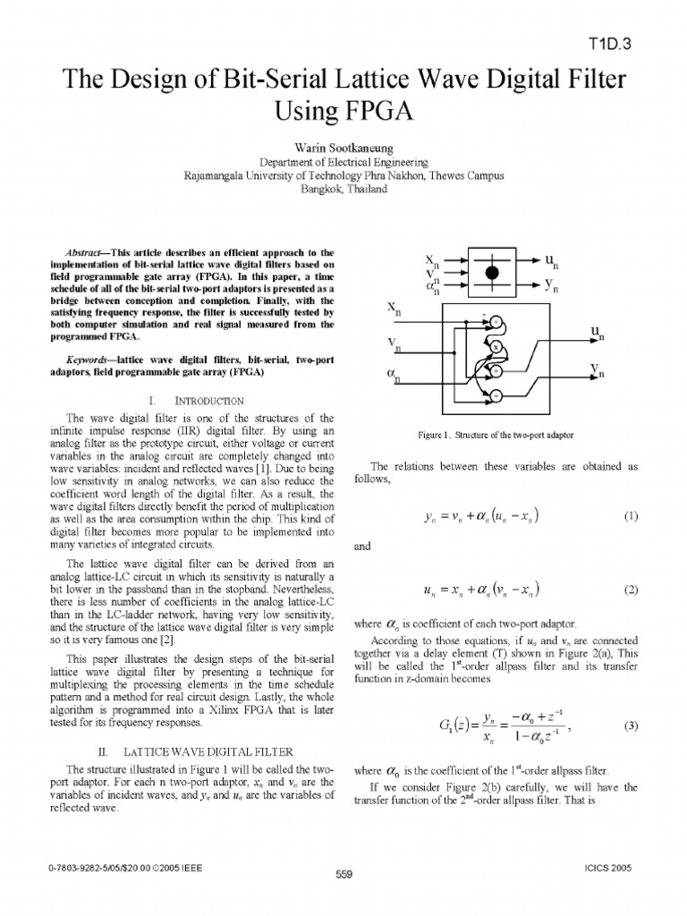 Bit-Serial Lattice Wave Filter Design | PDF | Filter (Signal Processing ...