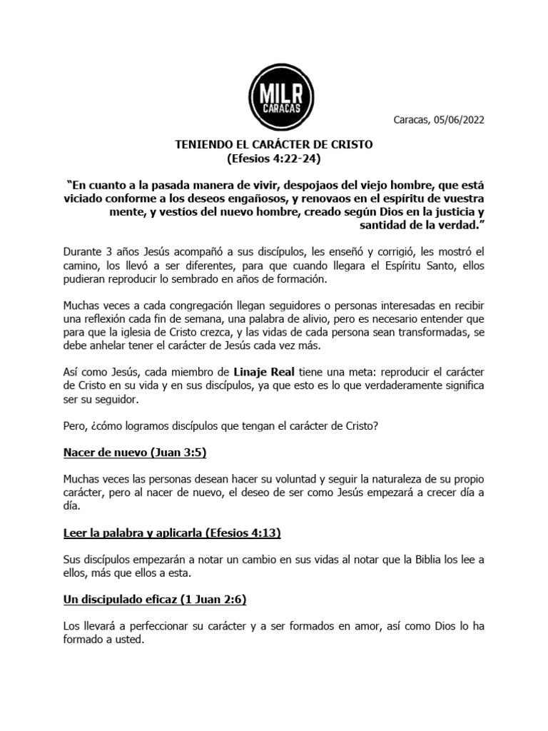 Teniendo El Caracter de Cristo | PDF | Cristo (título) | Jesús