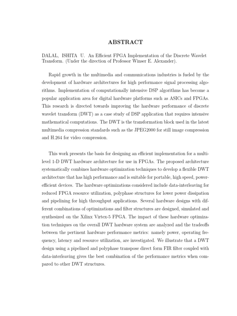 54 An en Âcient FPGA Implementation of The Discrete Wavelet Transform ...