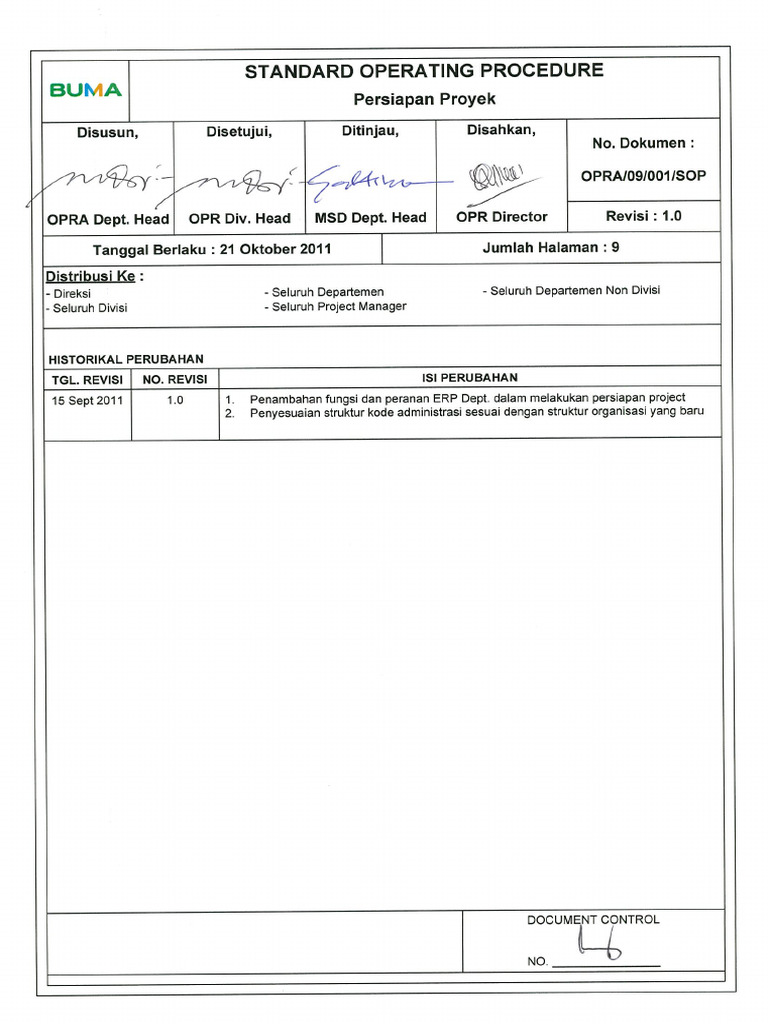 SOP - 09 - 001 - OPRA Revisi 1.0 - Persiapan Proyek | PDF