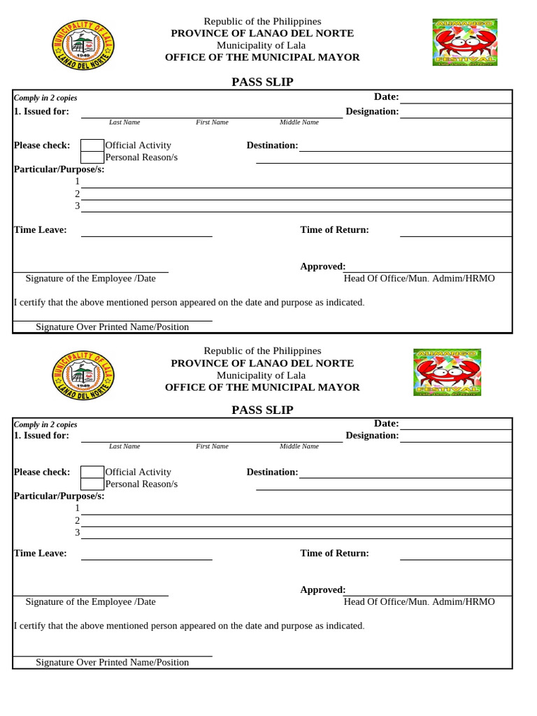 Lala Municipality Employee Pass Slip | PDF