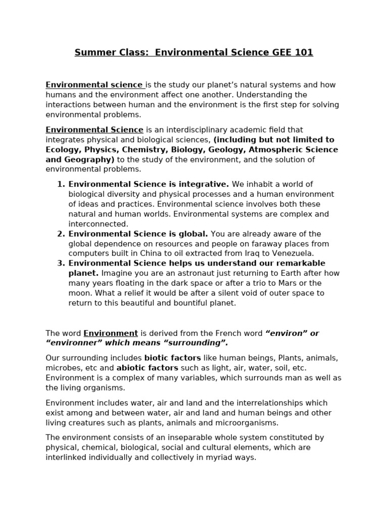 Summer Class: Environmental Science GEE 101 | PDF | Earth Sciences ...