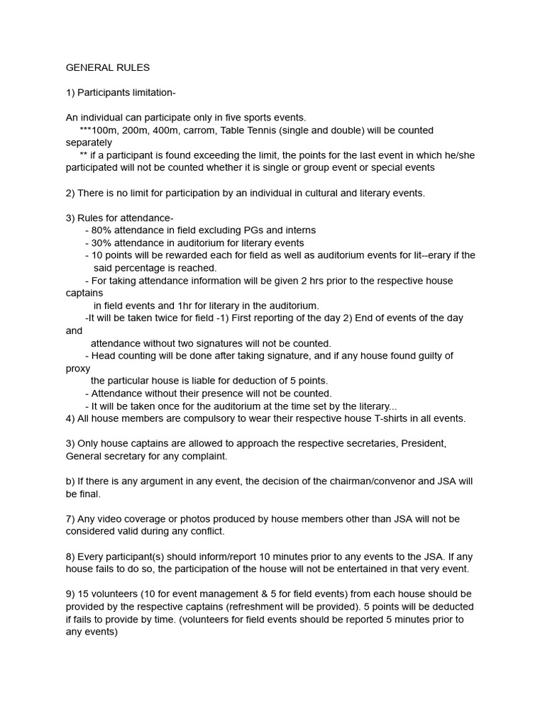 Sports and Cultural Event Participation Rules | PDF