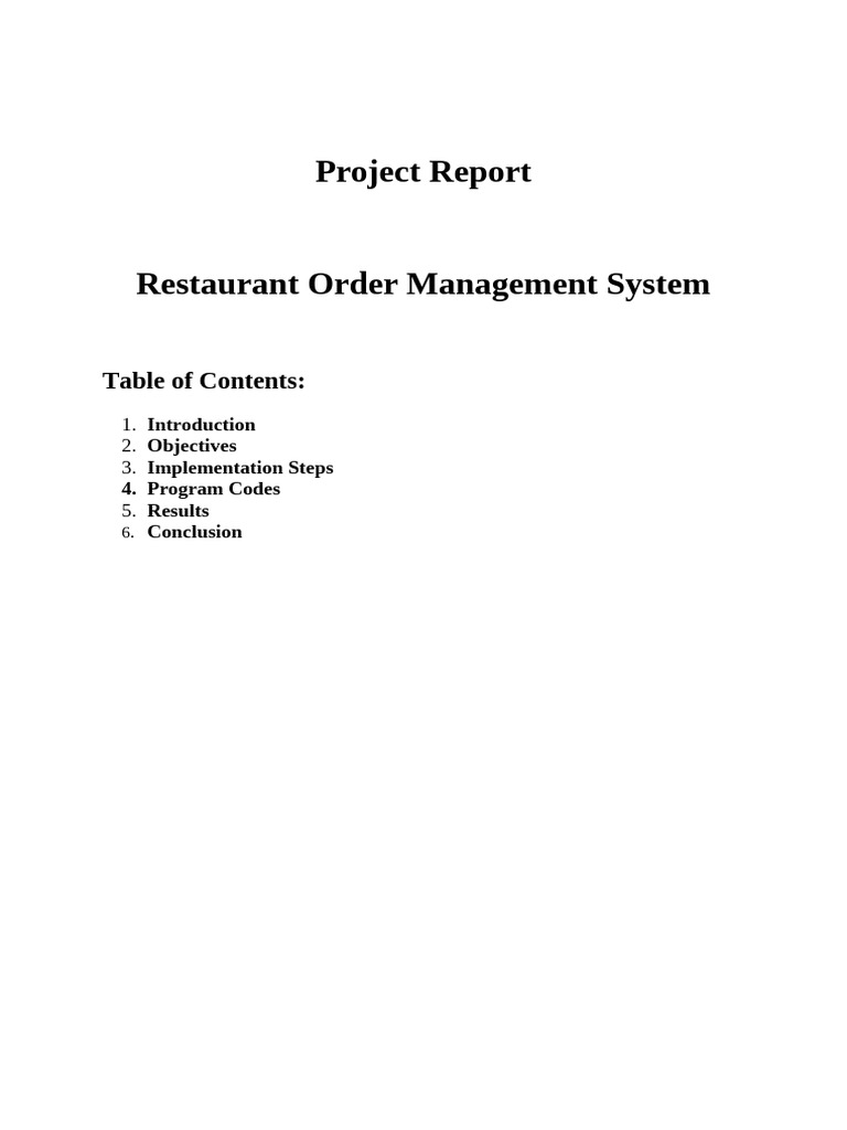 Restaurant Order Management System Report | PDF | Object Oriented ...