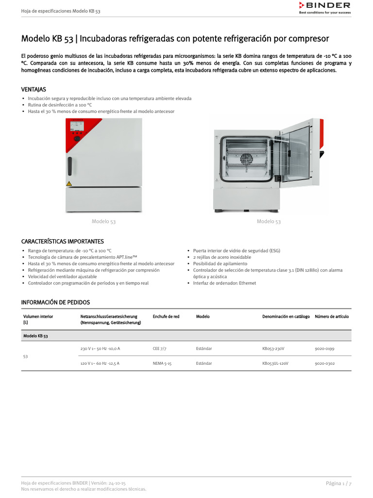 Especificaciones Incubadora KB 53 | PDF | Medición | Calibración
