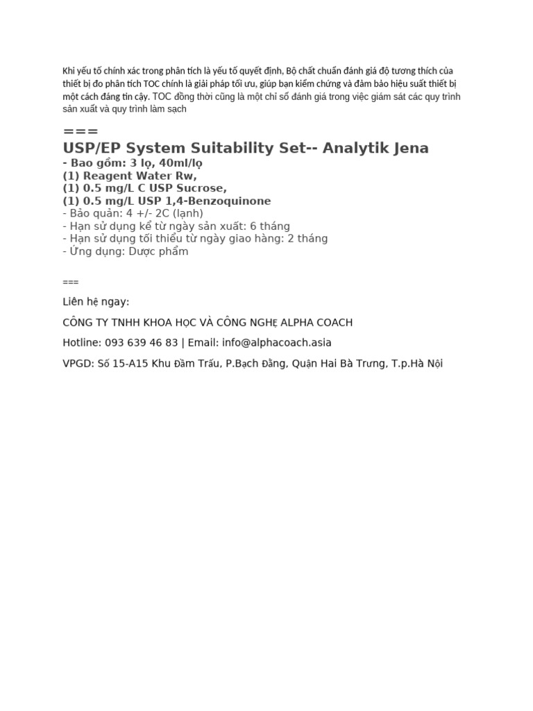 USP/EP System Suitability Set - Analytik Jena | PDF
