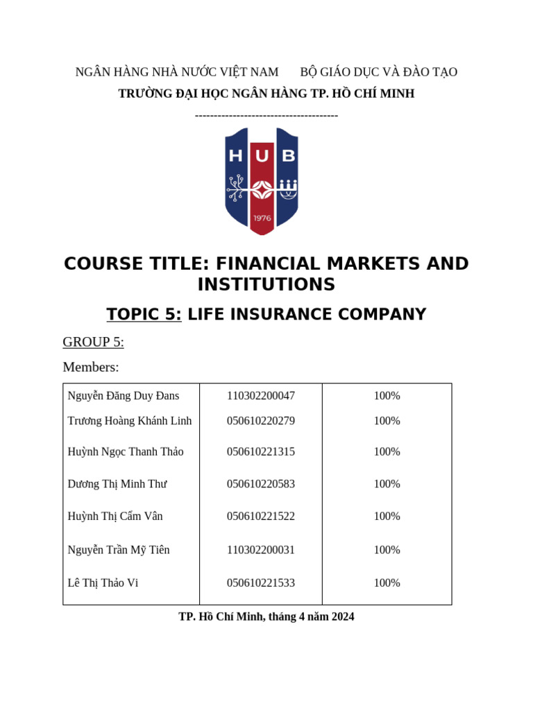 Group 5 - l05 - Topic 5 - Life Insurance Company | PDF | Insurance ...