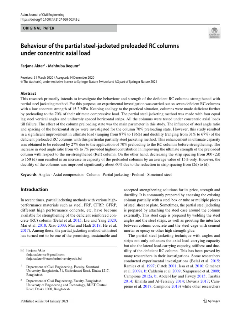 Strengthening Preloaded RC Columns with Steel | PDF | Strength Of ...