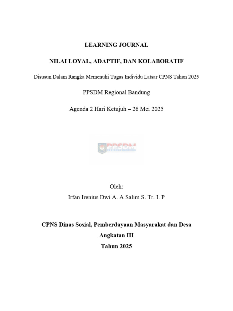Learning Journal Latsar CPNS 2025 | PDF