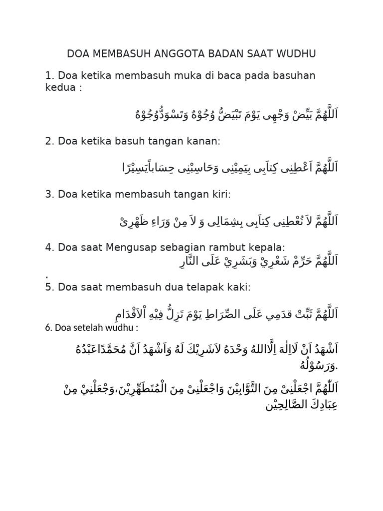 Doa Wudhu untuk Setiap Anggota Badan | PDF