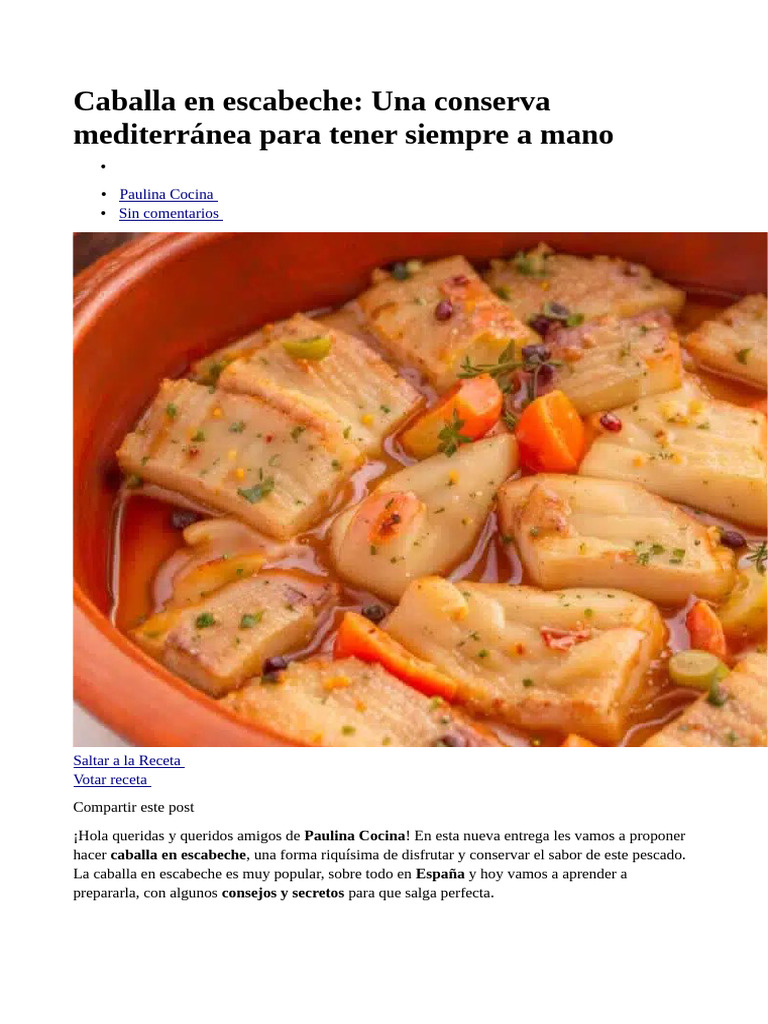 Receta de Caballa en Escabeche | PDF | Marinado | Cocina europea